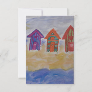 Beach Huts Flat Greeting Card