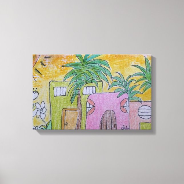 Beach Huts Golden Skies Canvas Print (Front)