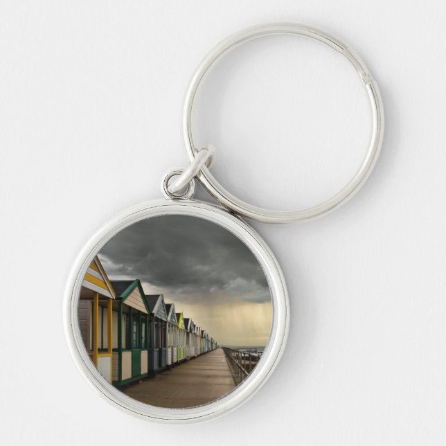 Beach Huts In A Summer Storm | Southwold Key Ring (Front)