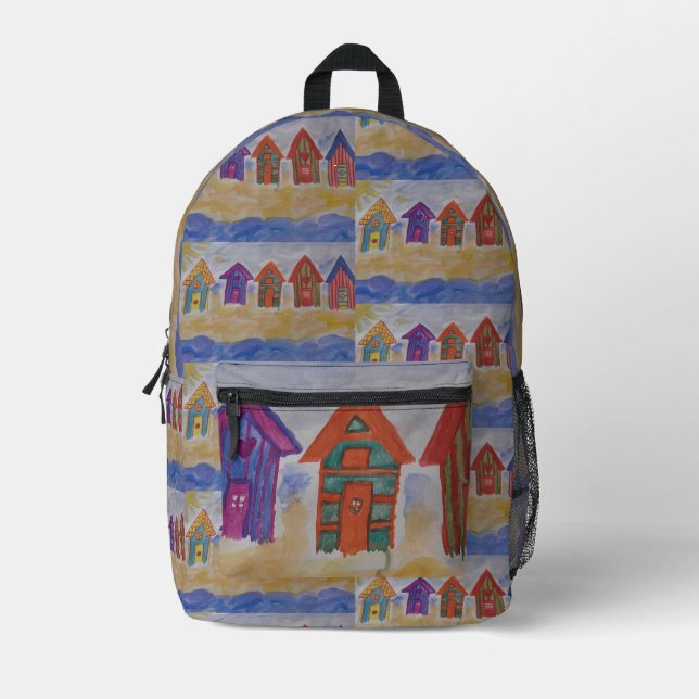 Beach Huts Printed Backpack (Front)