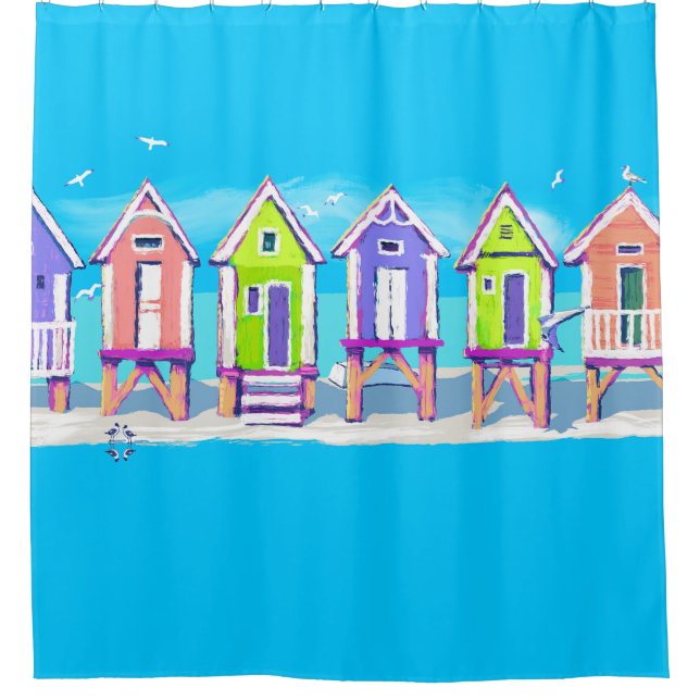 Beach Huts Shower Curtain (Front)
