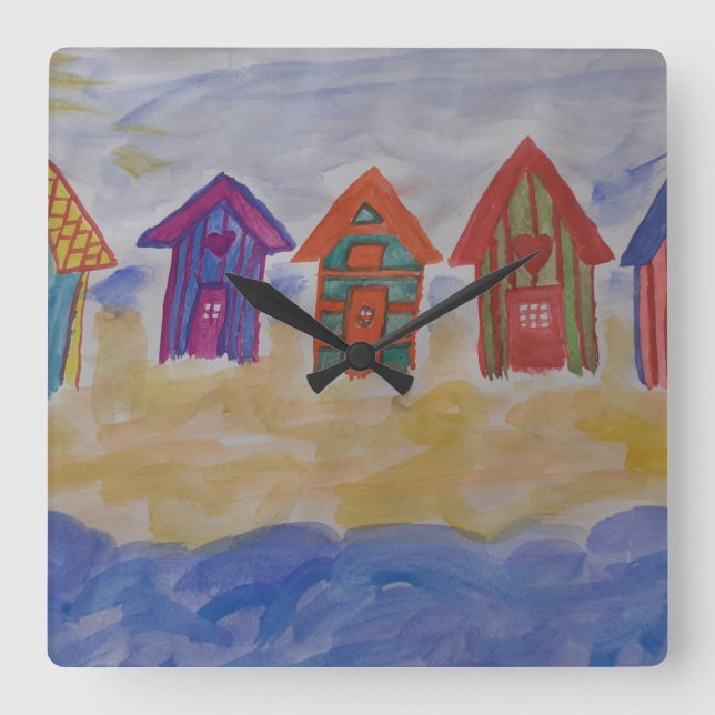 Beach Huts Square Wall Clock (Front)