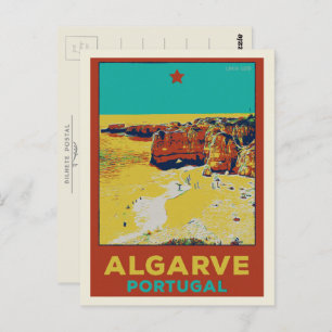Beach illustration Algarve Portugal Postcard