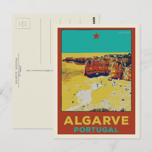 Beach illustration Algarve Portugal Postcard (Front/Back)