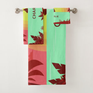 Beach Illustration custom name towel set