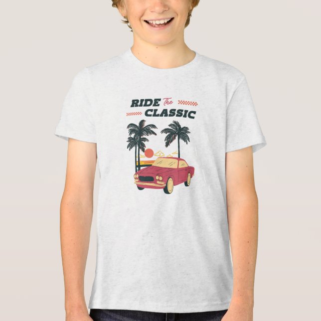 Beach Illustration Retro Classic Car Tri-Blend Shirt (Front)