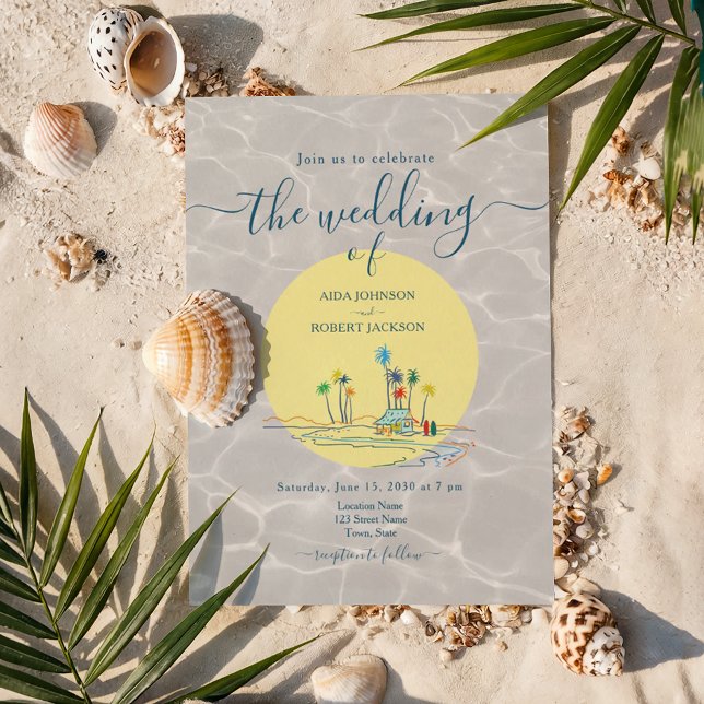 Beach Illustration Summer Wedding Invitation (Creator Uploaded)