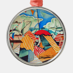 Beach in Biarritz (France) by Bedrich Feurstein Metal Tree Decoration