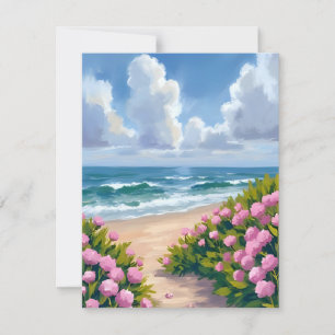 Beach in Bloom Pink Hydrangea Oceanside Coastal Thank You Card