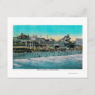 Beach in front of the Bath House, Long Beach Postcard