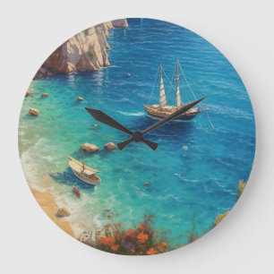Beach in Greece  Large Clock