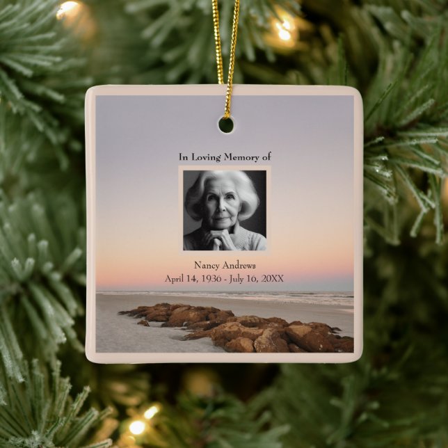 Beach In Loving Memory Funeral Memorial  Ceramic Ornament (Tree)