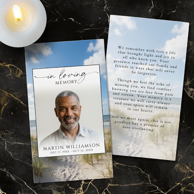 Beach In Loving Memory Photo Sympathy Prayer Card (Creator Uploaded)