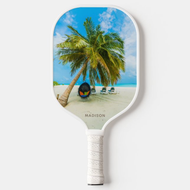 Beach in Maldives custom name Pickleball Paddle (Front)