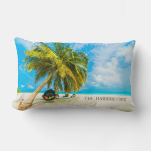 Beach in Maldives custom name throw pillows