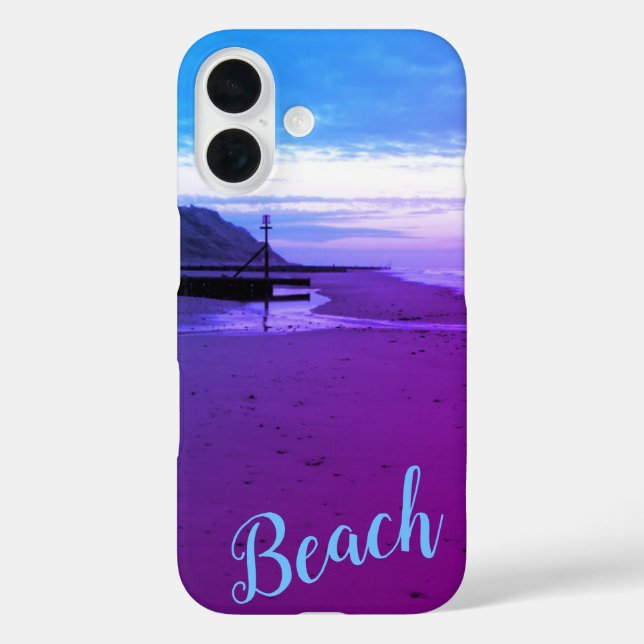 Beach in Mundesley, Norfolk in blue and purple Case-Mate iPhone Case (Back)