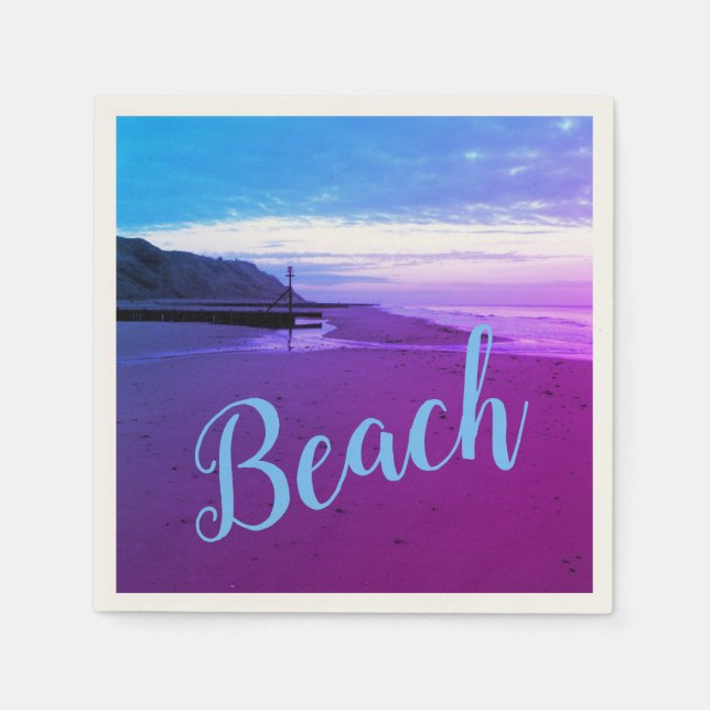 Beach in Mundesley, Norfolk in blue and purple Napkin (Front)