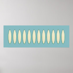 beach inspired, surfboards on blue poster