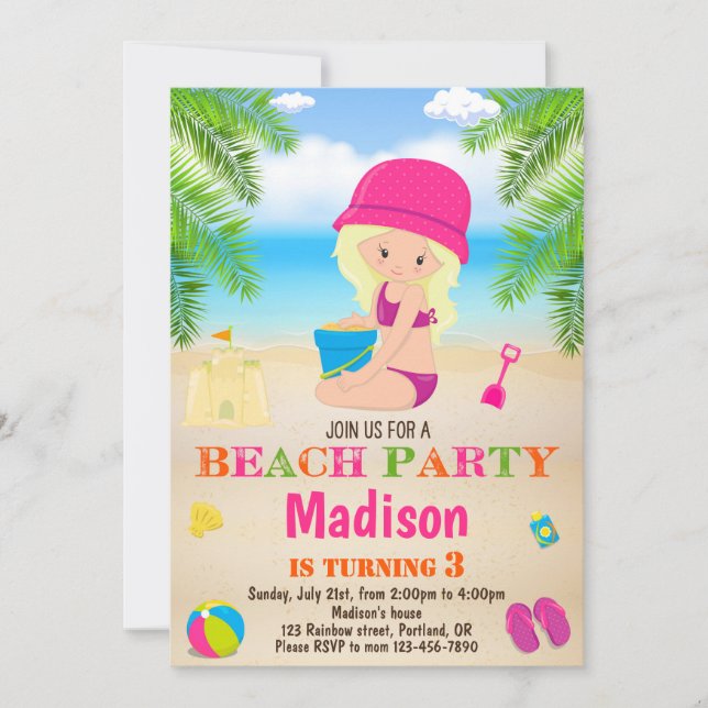 Beach invitation Summer beach birthday invitation (Front)