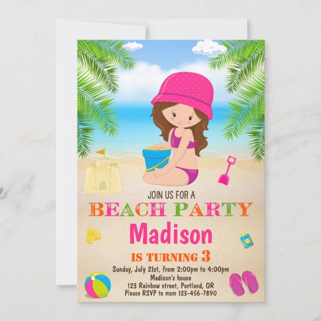 Beach invitation Summer beach birthday invitation (Front)