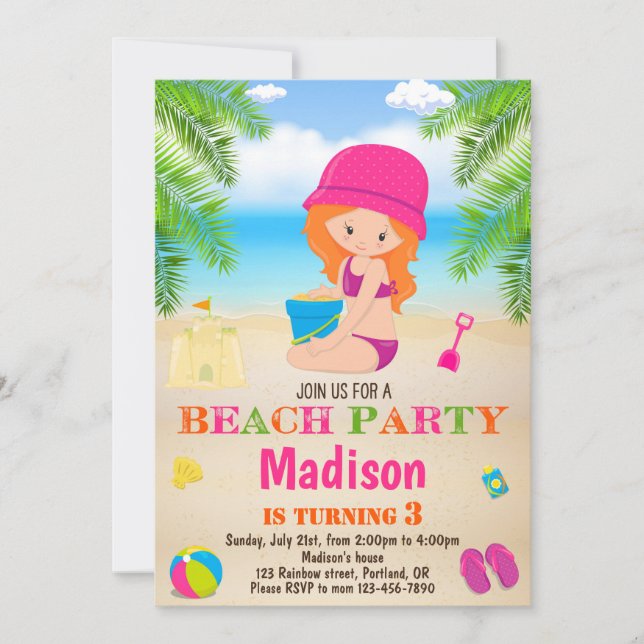Beach invitation Summer beach birthday invitation (Front)