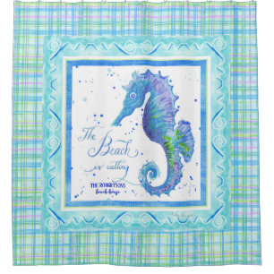 Beach is Calling Seahorse Ocean Decor Watercolor Shower Curtain