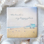 Beach Is My Happy Place Coastal Ocean Sand Seagull Stone Coaster<br><div class="desc">“The beach is my happy place.” Relax with your favourite beverage on this stunning pastel-coloured photo stone coaster, all while you remind yourself of the fresh salt smell of the ocean air. Exhale and explore the solitude of an empty California beach. Makes a great housewarming gift! You can easily personalise...</div>