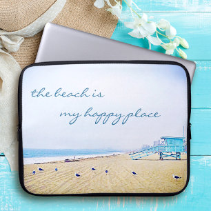 Beach Is My Happy Place Script California Coastal  Laptop Sleeve