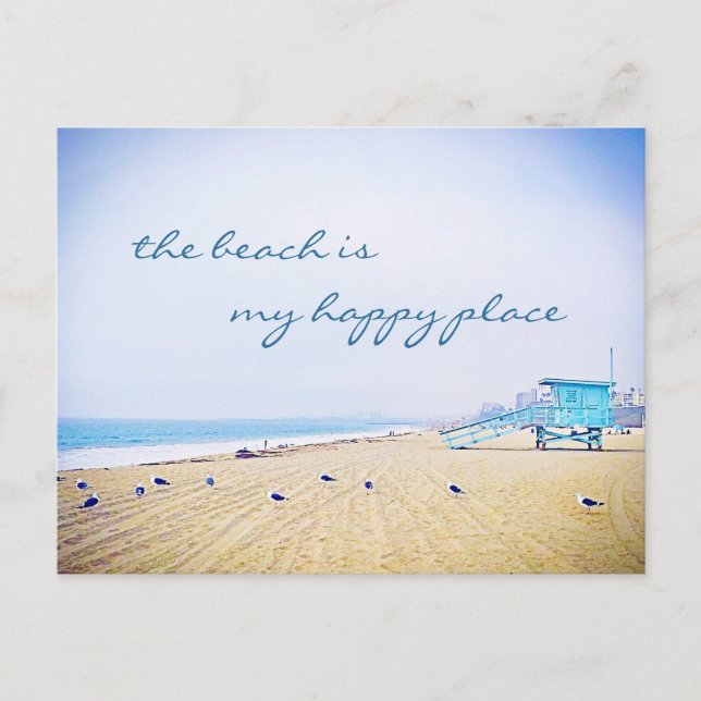 Beach Is My Happy Place Script California Vacation Postcard (Front)