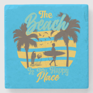 Beach is my Happy Place, Summer, Surf & Palm Trees Stone Coaster