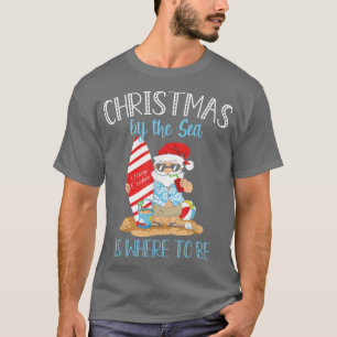 Beach Kids Santa Xmas Surfing Merry Sea Christmas  T-Shirt