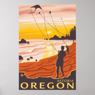 Beach & Kites - Astoria, Oregon Poster