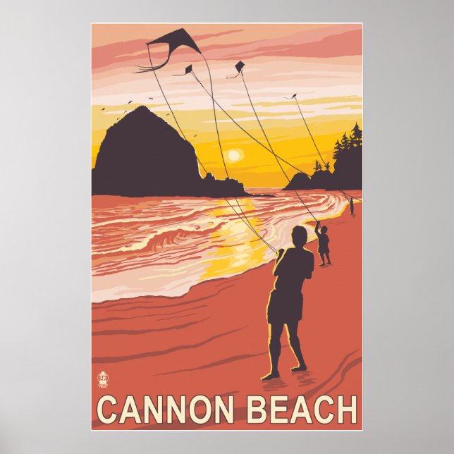Beach & Kites - Cannon Beach, Oregon Poster (Front)
