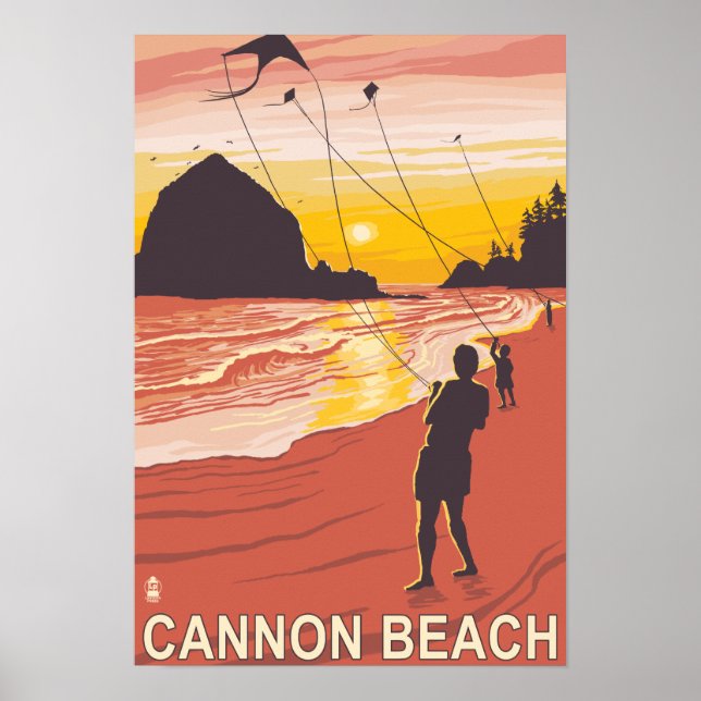 Beach & Kites - Cannon Beach, Oregon Poster (Front)