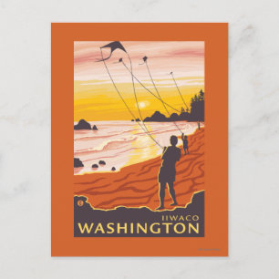 Beach & Kites - Ilwaco, Washington Postcard
