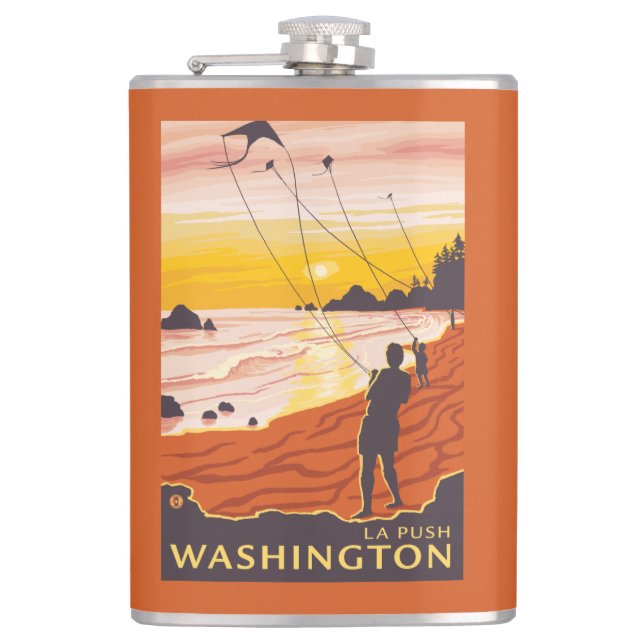 Beach & Kites - La Push, Washington Hip Flask (Front)