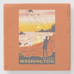 Beach & Kites - La Push, Washington Stone Coaster