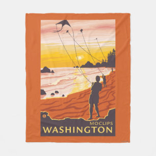 Beach & Kites - Moclips, Washington Fleece Blanket