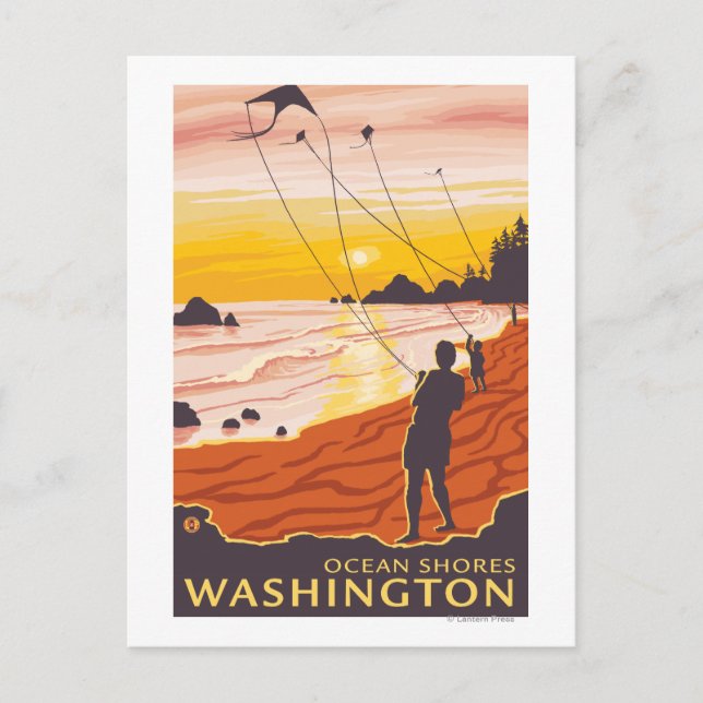 Beach & Kites - Ocean Shores, Washington Postcard (Front)
