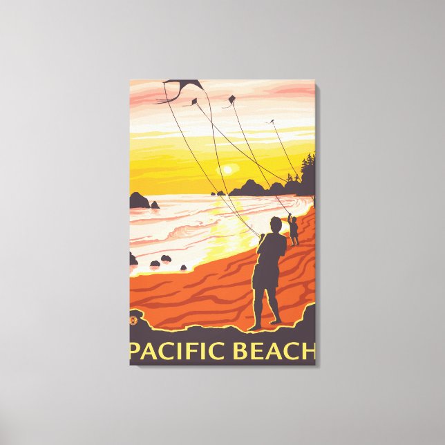 Beach & Kites - Pacific Beach, Washington Canvas Print (Front)