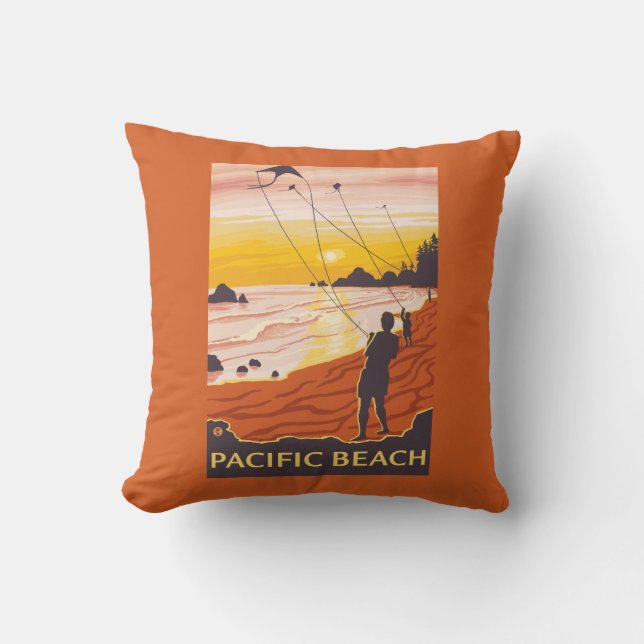 Beach & Kites - Pacific Beach, Washington Cushion (Front)