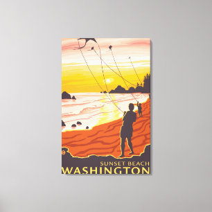 Beach & Kites - Sunset Beach, Washington Canvas Print