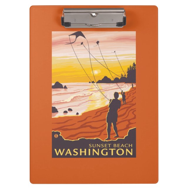 Beach & Kites - Sunset Beach, Washington Clipboard (Front)