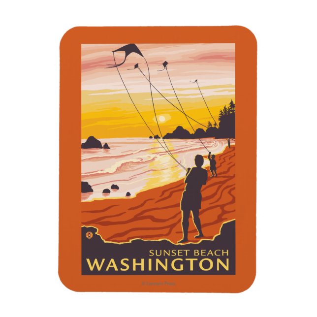 Beach & Kites - Sunset Beach, Washington Magnet (Vertical)