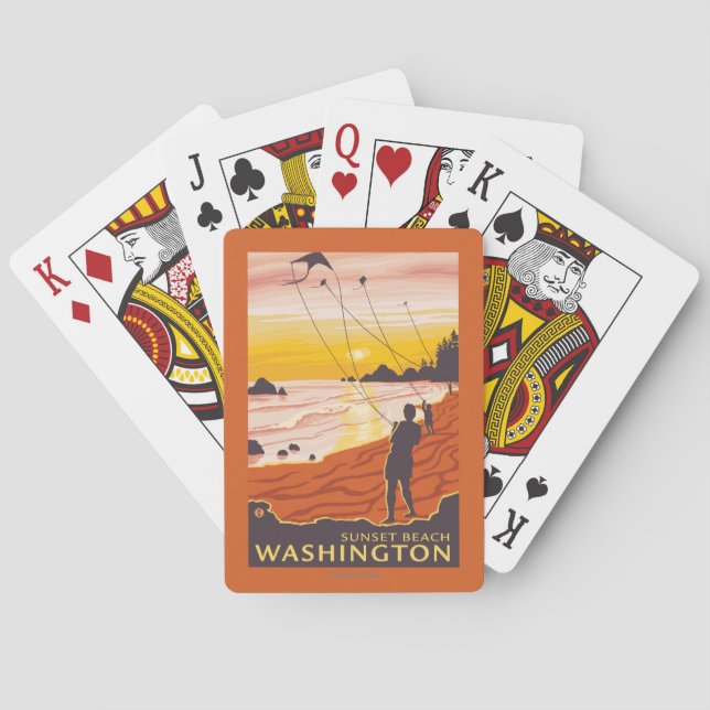 Beach & Kites - Sunset Beach, Washington Playing Cards (Back)