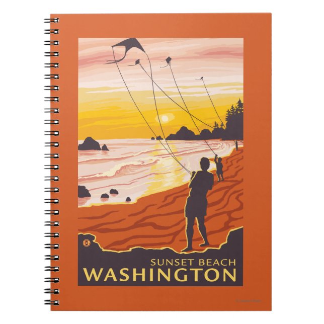 Beach & Kites - Sunset Beach, Washington Spiral Notebook (Front)