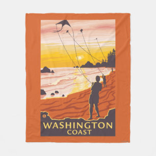 Beach & Kites - Washington Coast Fleece Blanket