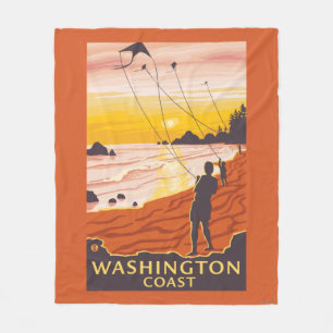 Beach & Kites - Washington Coast Fleece Blanket