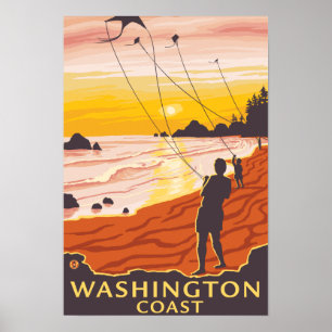 Beach & Kites - Washington Coast Poster