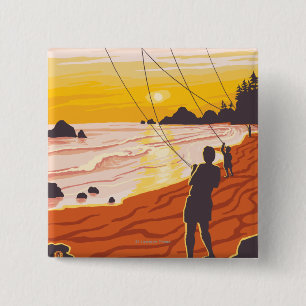 Beach & KitesCoastVintage Travel Poster 15 Cm Square Badge